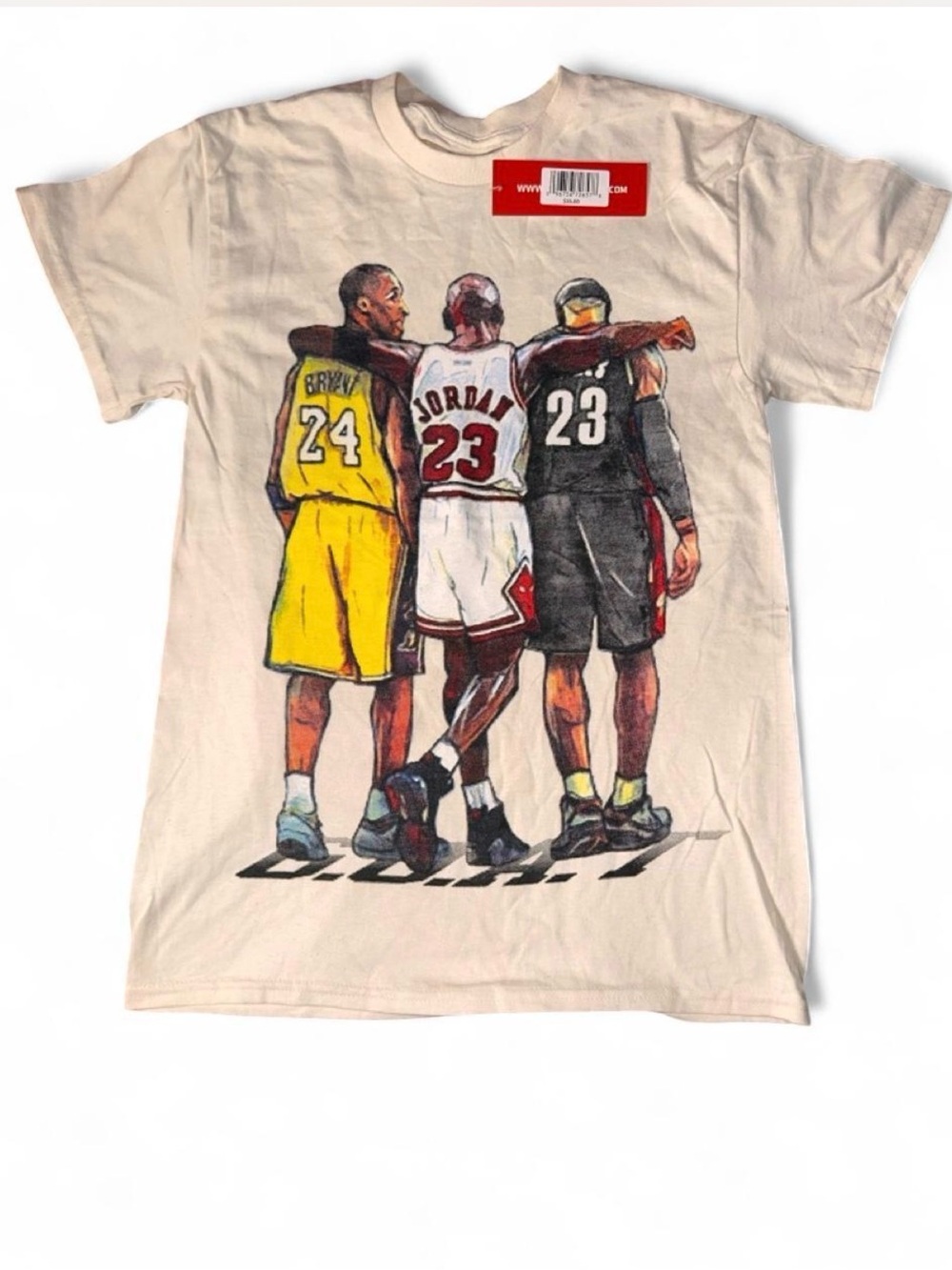 NWT Headgear Classics beige NBA tee with graphic of three basketball players.